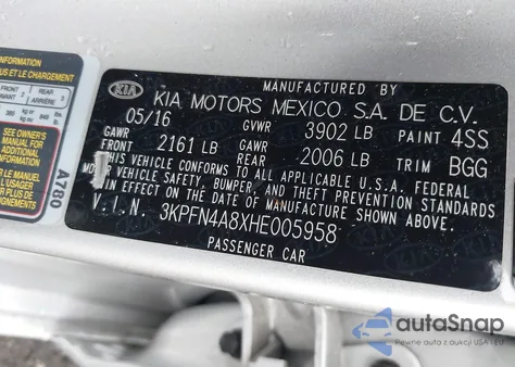 2017 Kia Forte Ex from USA, damaged, VIN 3KPFN4A8XHE005958